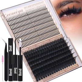 Geeneiya 12-20mm PAPER Spikes Lash Clusters and 12-18mm Volume Eyelash Clusters Kit D Lash Extension Kit Wispy Cluster Eyelash Extensions Spiky Individual Lashes with Lash Bond and Seal for Beginners
