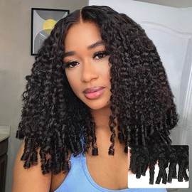 Burmese Curly V Part Wigs Human Hair 180% Density Water Wave V Part Wig With Drawstring Beginner Friendly No Sew No In Glueless Human Hair Wig For Women With Spiral Curly End Natural Color 12inch
