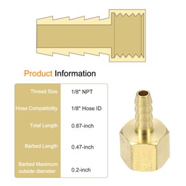HARFINGTON Brass Barbed Fitting 1/8" NPT Female to 1/8" Hose ID for Home Brew Pipe Fitting Direct Thread Connector Durable Construction