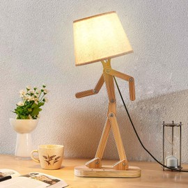 Cute DIY Bedside Table Lamp with Wood Adjustable Arms and Legs,Desktop Lamp for Bedroom,Study,Dormitories,Living Room,Kids'Room,Reading Lamps,Need E12 Bulb,Home Decoration Swing Arm Nightstand Lamp