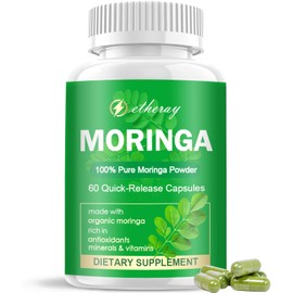 Moringa Capsules, Pure Moringa Powder 800mg per Serving - Rich in Antioxidants Multi Minerals & Vitamins | Green Superfood - Natural & Vegan Supplement - 60 Capsules
