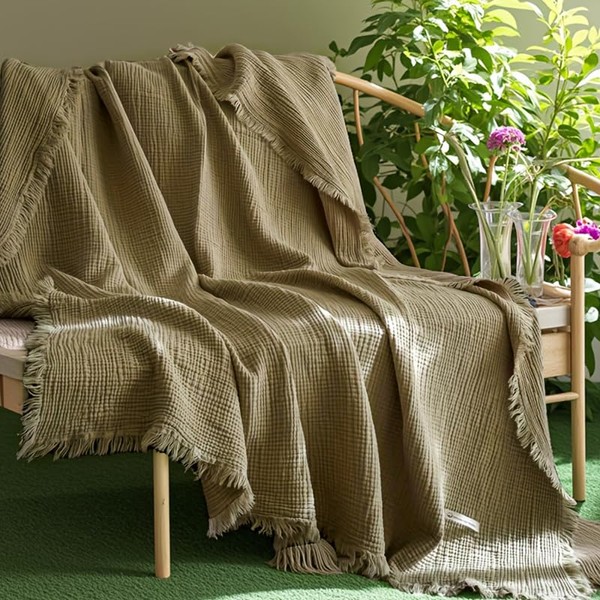 100% Cotton Brown 6 Layers Muslin Throw Blanket Soft Lightweight