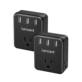 LENCENT Multi Plug Outlet Extender, 2 Pack, USB Brick, 3 Outlets Splitter with 3 USB Ports, Wall Charger, 3 Prong Power Charging Box Expander for Home, Office, Hotel - Black
