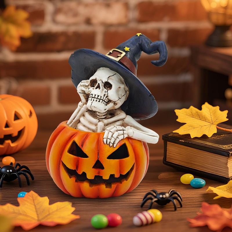 CFFOWNUG Skeleton Halloween Indoor Decoration: 6.1'' Witch Hat Skeleton Ornament