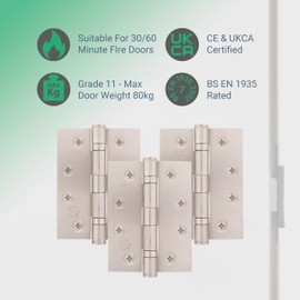 EAI Satin Door Hinges | 4 Inch / 102mm Satin Nickel Internal Fire Door Hinges | 1.5 Pairs