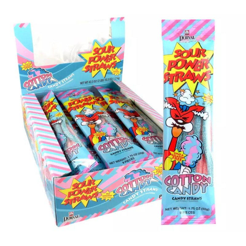 Sour Power Candy Straws, Cotton Candy, 1.75 Ounce (Pack of