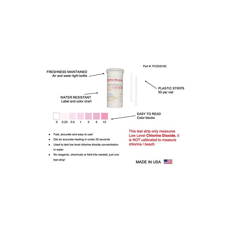 Chlorine Dioxide Single Factor Test Strips, 0-10 ppm [Vial of