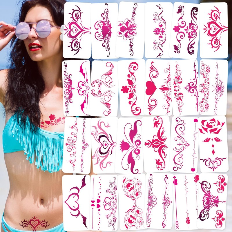 24-Sheet Naughty Temporary Tattoos for Women Ladies Girls, Flowers Temporary