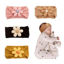 NUOSYI 4PCS Baby Girls Flower Headbands Soft Nylon Hairbands With Bows Handmade Hair Accessories For Kids Toddlers Infants Newborn Child(dark color, elastic)