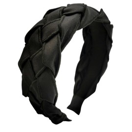 Wide Braided Twist Headband for Women Cross Woven Hairband Cute Makeup Workout Hair Wrap Accessories (Black, One size)