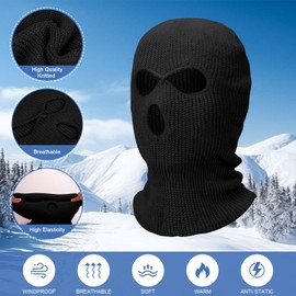 2 Pieces 3 Hole Winter Knitted Mask,Outdoor Sports Full Face Cover Ski Mask Warm Knit Balaclava for Adult Skiing Motorcycle Wind Protection (UK, Alpha, One Size, Black)