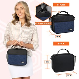 opux Insulated Lunch Bag Kids, Lunch Box for School Boy Girl, Leakproof Small Reusable Compact Soft Mini Cooler Bag, Toddler Small Lunch Boxes Kit Pail with Front Side Pockets (Navy)