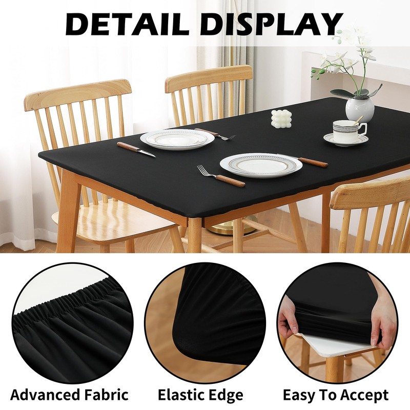 FANTELOO Black Spandex Stretch Fitted Table Top Cover for Dining