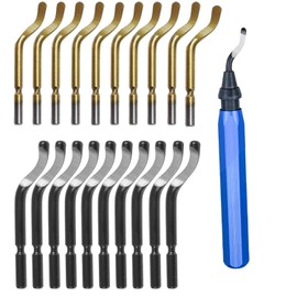 KEWAYO Tool Deburring Set, Deburring Universal Tool with 20 Pieces Replacement Blades HSS RB1100 Handle Aluminium Alloy Deburring 360° Rotation for 3D Printing Pipes Plastic Metal
