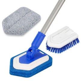 Lalafancy Bathroom Scrubber with Extendable Long Handle 50'' -2-in-1 Tub and Tile Cleaning Brush Interchangeable Head Attachment Shower Scrubber for Cleaning Bathroom Shower Bathtub Floor