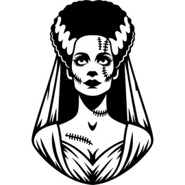 Cartoon Bride of Frankenstein Waterproof Vinyl Sticker - Wall Decal, Laptops, Car, Water Bottles, Motorbikes, Vans, Horror Movie Gifts (1)