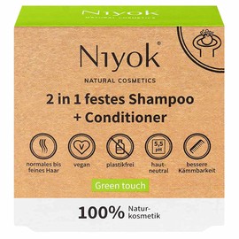 Niyok® 2 in 1 Solid Shampoo and Conditioner Skin-neutral pH 5.5 Vegan Plastic-Free Normal to Fine Hair Like Hair Soap Organic Natural Cosmetics without Plastic Green Touch (80 g)