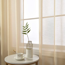 Cortinas semitransparentes de lino sintético para ventana, color beige, de la marca Rain, 182 cm de largo, con ojales, para sala de estar, habitación de niños, dormitorio, 2 paneles de 132 x 182 cm