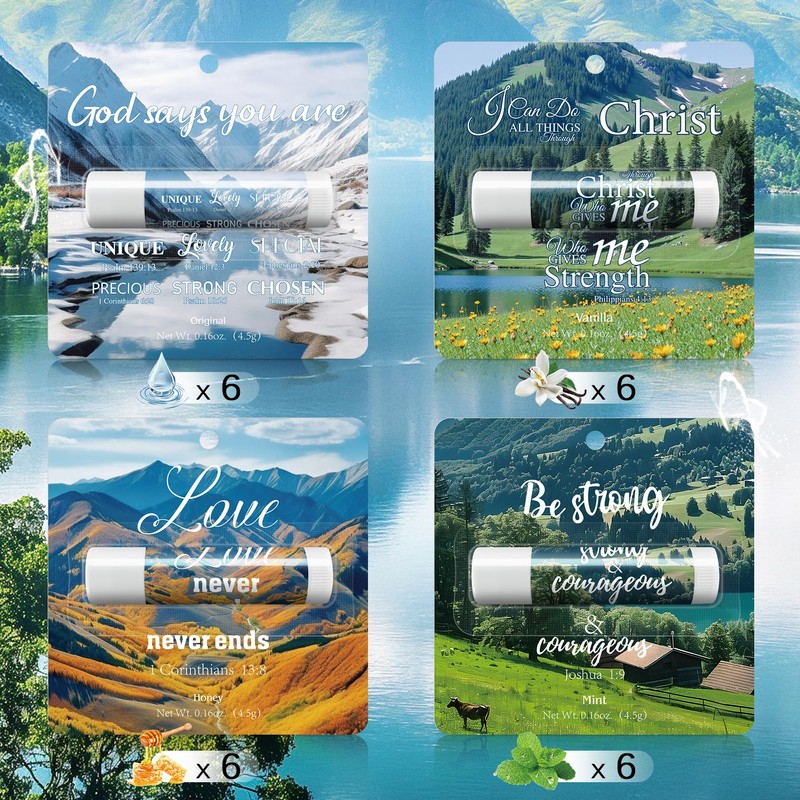 24 Pcs Christian Lip Balm with Scripture Church Small Gifts