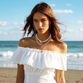 RadiVibe Boho Layered Starfish Necklaces for Women Puka Shell Necklaces Beach Necklace Chain Summer Accessories