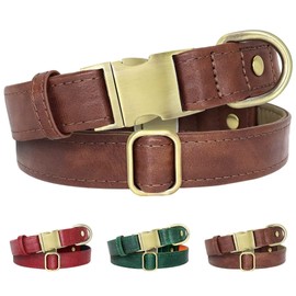 Beirui Soft & Breathable Leather Padded Dog Collar - Heavy Duty Leather Dog Collar with Durable Quick Release Buckle - Well Made Stylish Dog Collar Leather for Small Medium Large Dogs,Brown,M
