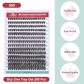 FADVAN False Eyelash Clusters, Pack of 280, 50D Mix, 8-16 mm Volume, DIY Individual False Eyelashes, DIY (50D-0.07D Curl)
