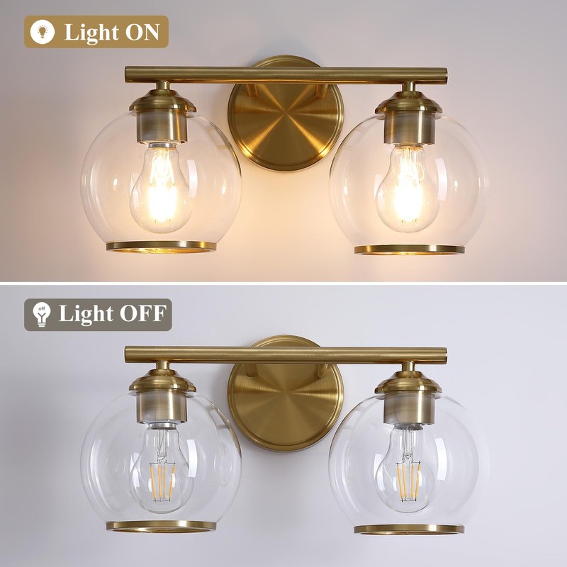 Mecgirn Brushed Gold Bathroom Vanity Light Over Mirror, 2 Light