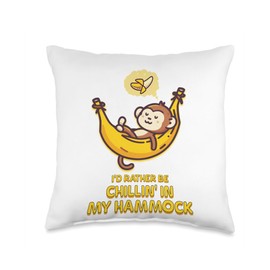 Go Bananas Cute Ape Big Food Beach Funny Chimp I'd Rather be Chillin' in My Hammock Cute Monkey Camp Kawaii Throw Pillow, 16x16, Multicolor