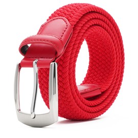 Canvas Elastic Fabric Woven Stretch Braided Belts for Men Women Junior with Multicolored/Full Sizes (1197 Red, L（fits waist 37"- 41" ）L)