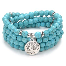 oasymala 108 Mala Beads Bracelet-Mala Beads Meditation Balance Tree of Life Bracelet-Meditation 108 Mala Necklace (Green Turquoise)