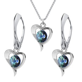 Jewellery Set for Women Heart with Crystals Earrings Silver 925 Hanging Chain with Pendant Jewellery Set for Her Earrings and Necklace Girls Gift Valentine's Day Christmas Mother's Day, Sterling