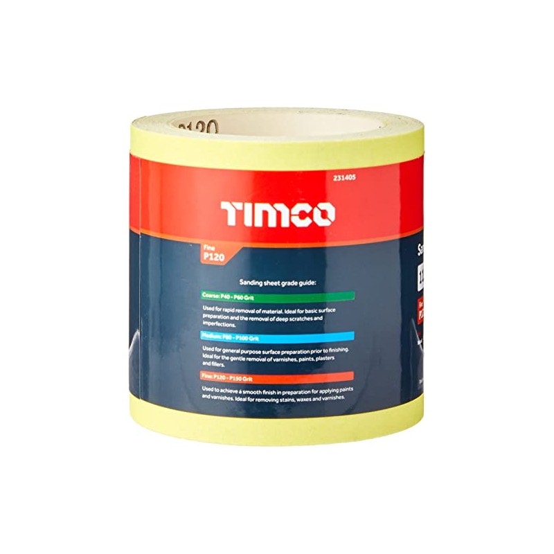 TIMCO 120 Grit Sandpaper Roll - Yellow -115mm x 10m