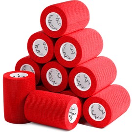 Inksafe Red Self Adherent Cohesive Bandages 7.5cm x 4.5m Box of 12 - Uses Include Vet Wrap, Tape for Human Wrist and Ankle Sprains and Sports Injuries