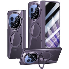 YQODSZ for Oppo Find N5 Case with Rotating Ring Holder Kickstand, Magnetic Case with Screen Protector Hinge Protection Wireless Charging Slim Crystal Clear PC Protective Cover for Oppo Find N5 Purple