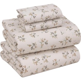 RUVANTI 100% Cotton Split King Sheets Sets for Adjustable Bed, 5 PCs, Soft & Breathable Percale Weave Bedding, Deep Pocket 16", Hotel Standard, Crisp Cool Feel & Durable, Floral Sheet, Twin Spring