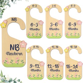 Baby Closet Dividers for Clothes Organizer - Set of 7 Wooden Double-Sided Baby Clothes Size Hanger Organizer from Newborn to 24 Months for Baby Girls Nursery Decor.