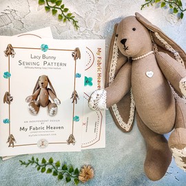 My Fabric Heaven Bunny Rabbit Sewing Pattern 28 cm Lacy Easter Keepsake Floppy Eared Stuffed Soft Toy & Photo-Tutorial Booklet. Free Post