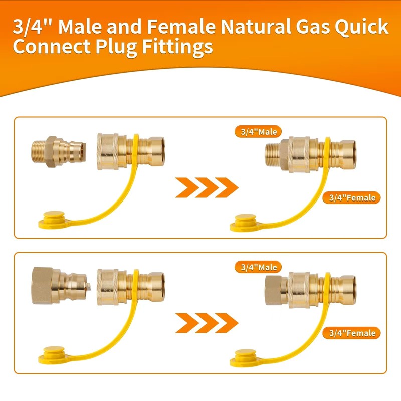 3/4'' Natural Gas Quick Connect Fittings - 4 PCS Solid