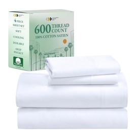 California Design Den King Sheet Set Extra Long 600TC Bright White Staple Cotton