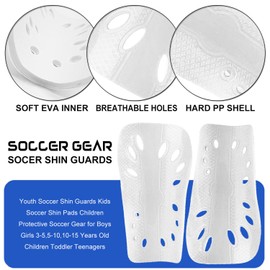 Youth Soccer Shin Guards Kids Soccer Shin Pads Children Protective Soccer Gear for Boys Girls 3-5,5-10,10-15 Years Old Children Toddler Teenagers (Black + White, M 3'10"-4'8")