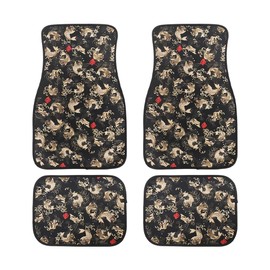 4PCS Universal JDM KOI Fish Black Racing Fabric Floor Mats Interior Carpets