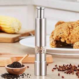 Manual Pepper Grinder,Salt Grinder Refillable,Spice Grinder for Black Pepper,Sea Salt and Himalayan Salt with Thumb Button for One Handed Operation.