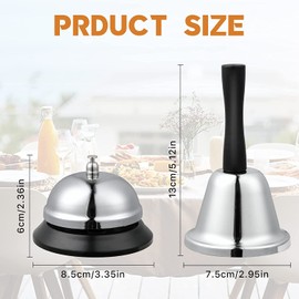 Set of 4 Table Bell, Reception Bell, Chrome Table Bell, Hand Bell, Table Bell, Call Bell for Hotel Reception, Bars, Kitchen, School, Restaurant, School and Warehouses, Silver
