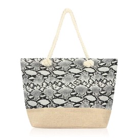 RIAH FASHION Boho Rattan Crochet Straw Woven Basket Bali Handbag - Round Circle Crossbody, Large Shopper Beach Tote Bag (Animal Print - Snake White)