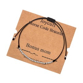 JoycuFF Bonus Mom Gift Inspirational Morse Code Bracelet for Women Mother Mom Mommy Grandmother Secret Message Beads with Cord Jewelry Birthday Christmas Mother's Day Gift for Her