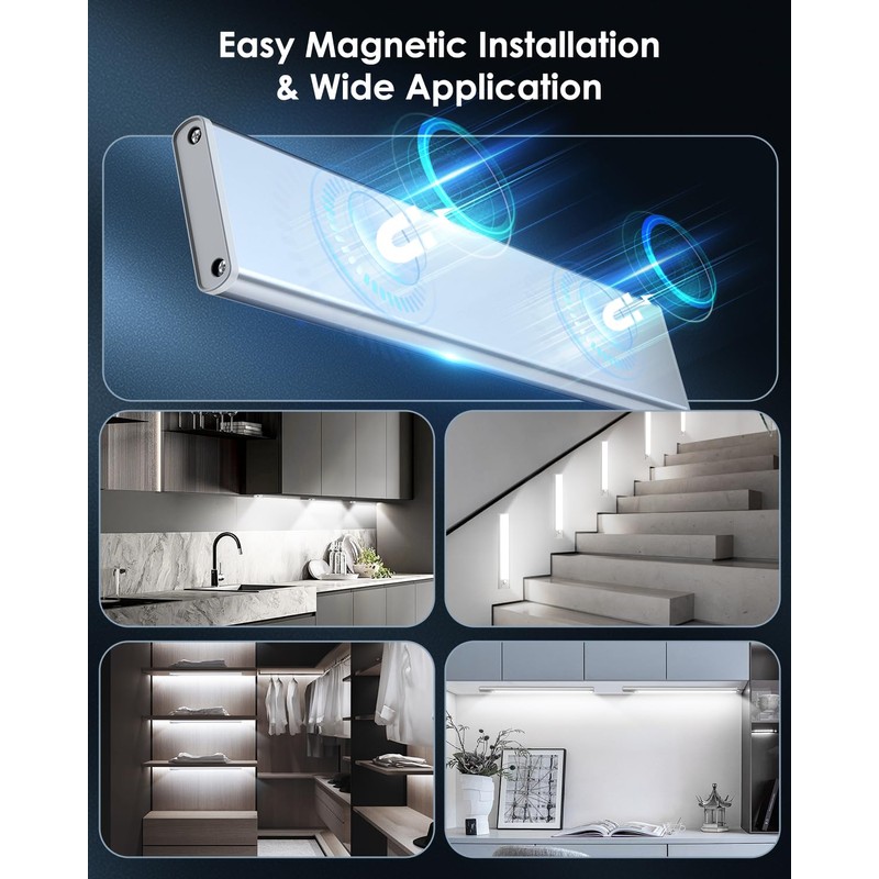 5-Pack Under Cabinet Lighting, Upgraded 2500mAh Rechargeable Under Cabinet Lights