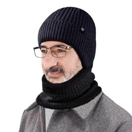 CCAIPU Winter Ear Flap Knit Beanie Hat for Men,Stretchy Windproof Knitted Skull Cap Stocking Cap with Ear Warmer for Running Cycling Outdoor Sports (UK, Alpha, One Size, Black)