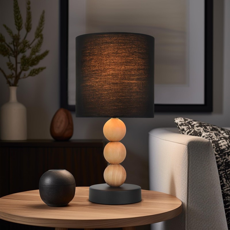 Lexi Lighting Cara Table Lamp, Black/Timber, E14 Lamp Holder, Cozy