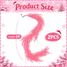 2Pcs Pink Christmas Norfolk Pine Garland,6Ft Artificial Pine Garlands Decor
