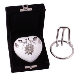 White Heart Shaped Small Cremation Ashes Urn with Box and Stand